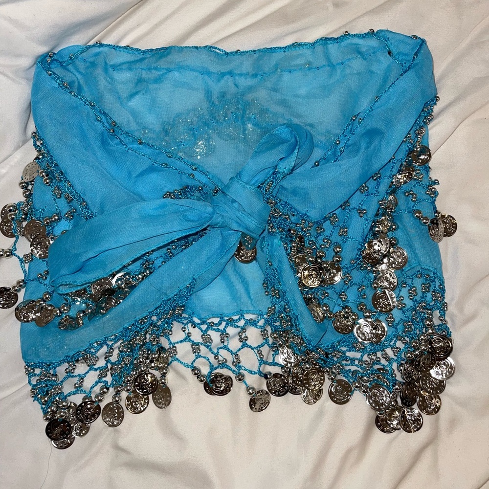 Belly Dancing Skirt - blue with silver coins